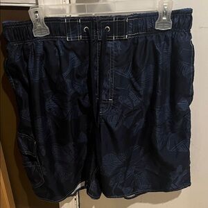 Navy Leaf Pattern Men's Swim Board Shorts